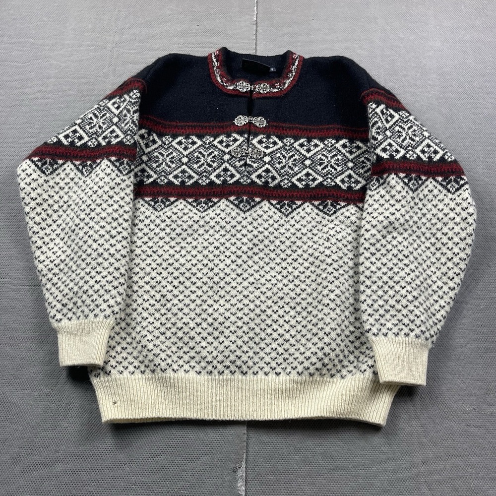 Vintage Norwegian Designs Sweater Womens Small Wool Black White Nordic Fair Isle
